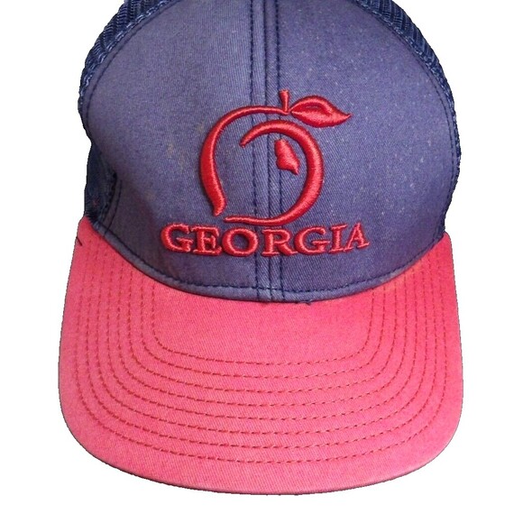 Stay Southern Georgia Baseball Hat Cap Adjustable Trucker Blue Red Peach State - Picture 1 of 9